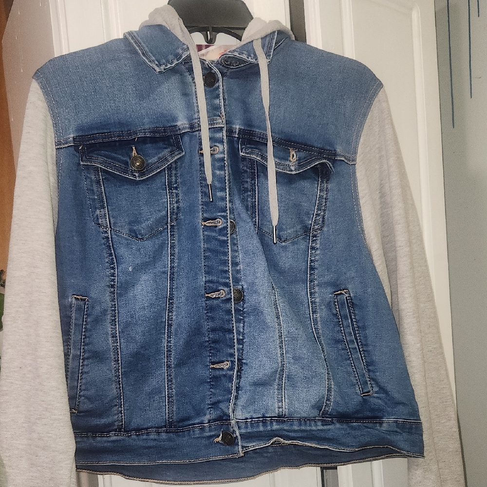 Blue Denim Jacket with Gray Sleeves
